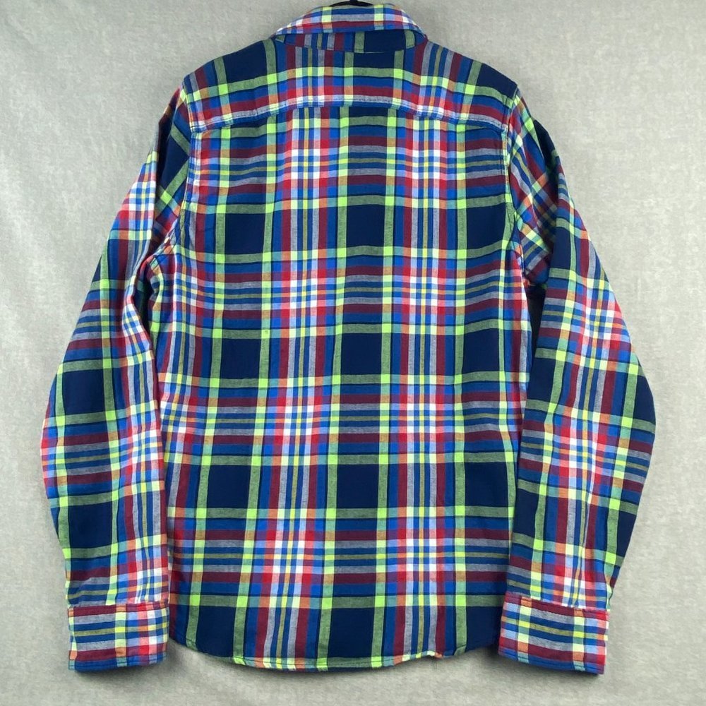 Abercrombie & Fitch Shirt Mens‎ Medium Muscle Flannel Blue Green Plaid Button Up - Picture 2 of 13